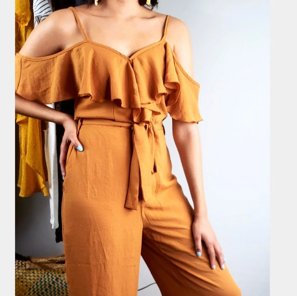 The June// Rust ruffle Jumpsuit - Picture 2 of 7